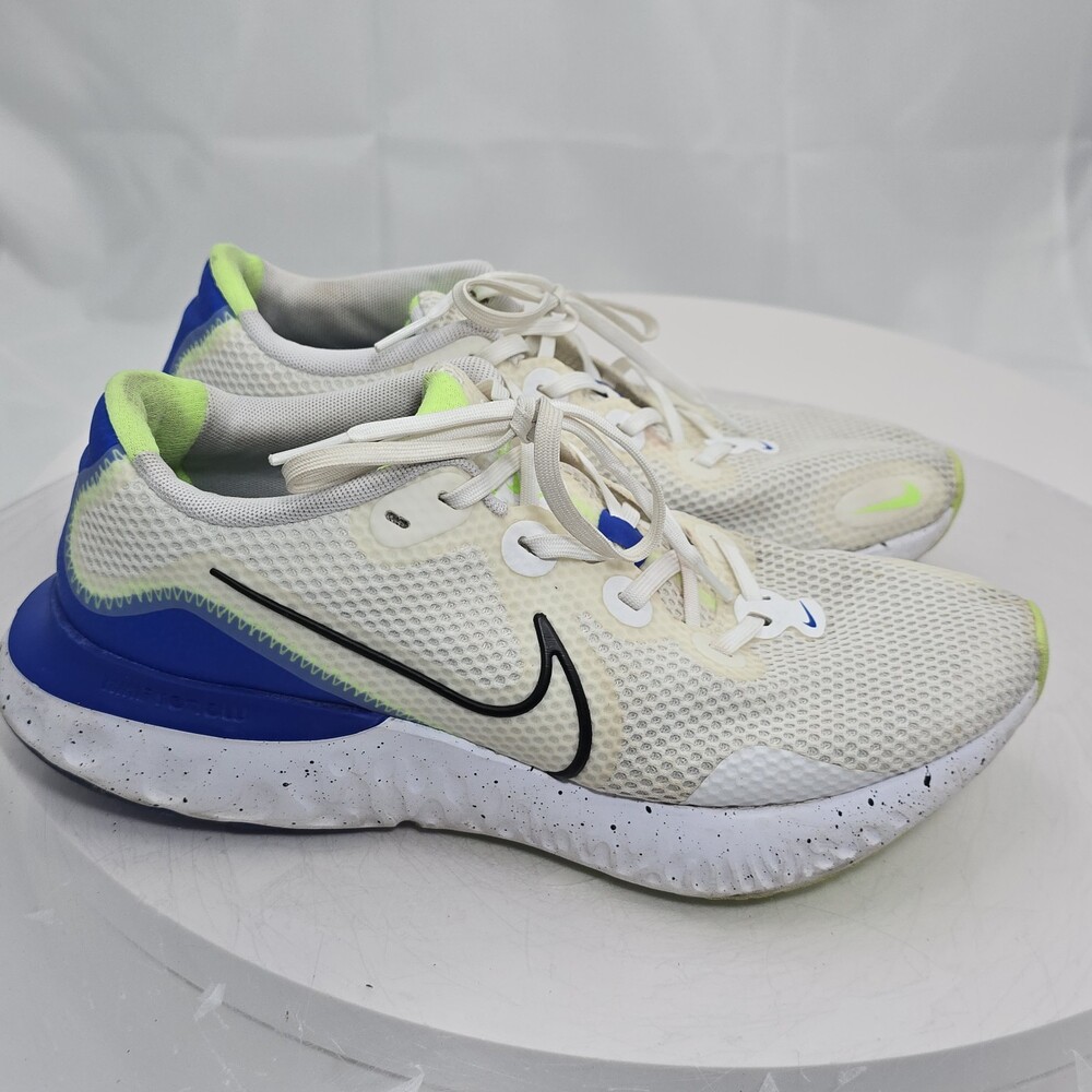 NIKE RENEW RUN MEN 9 WHITE RACER BLUE CW5844-100 Off-white Mesh Sneakers